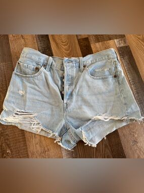 Levi's Light Blue Distressed Denim Shorts